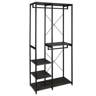 Woltu Attaccapanni Stand Appendiabiti con Scaffali Legno Metallo 90x40x204.5cm Nero + Rovere Scuro - Woltu