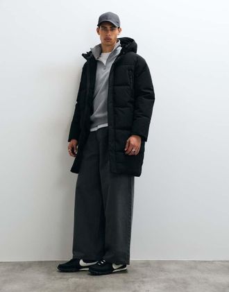 Jack & Jones piumino lungo con cappuccio nero