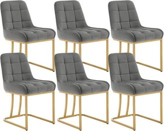 Woltu Woltu - 6x Sillas Modernas De Terciopelo Para Comedor, Sal&oacute;n, Cocina, Asiento, Gris Oscuro