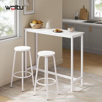 Woltu Woltu Conjunto De Mesa De Bar Con 2 Taburetes, Muebles De Cocina Y Comedor, Acero Y Madera, Blanco