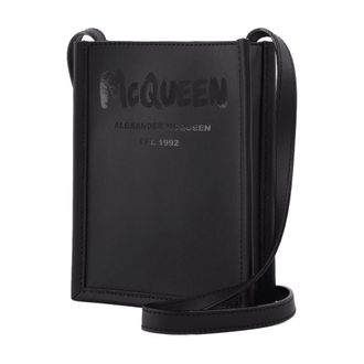 Alexander McQueen Mens Logo-Embossed Crossbody Bag Black Others