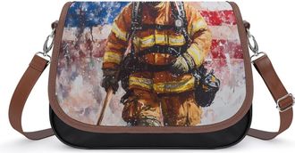 Generic Firefighter Fireman U.S. Flag Crossbody Bags for Women Fashion Leather Shoulder Handbags With Adjustable Strap