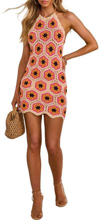 VICI Collection Jamie Floral Open Back Crochet Granny Square Minidress in Pink Multi at Nordstrom, Size Small/medium