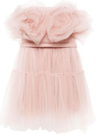 Ana Radu floral-appliqué tulle mini dress - women - Polyester - S - Pink