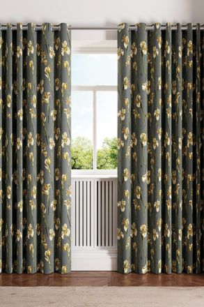 Ted Baker Wild Iris Cotton Lined Curtains in Charcoal | Size: 228 cm width x 137 cm drop