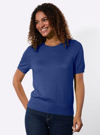 Casual Looks Kurzarmpullover CASUAL LOOKS Kurzarm-Pullover, Damen, Gr. 36, royalblau, 100% Baumwolle, unifarben, Pullover Kurzarmpullover