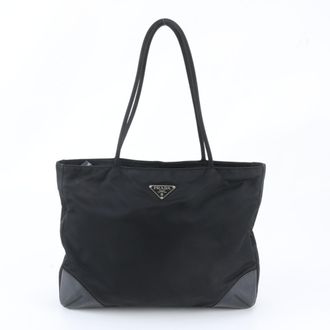 Prada Black Leather Nylon Shoulder Bag Tote Bag (Pre-Owned)