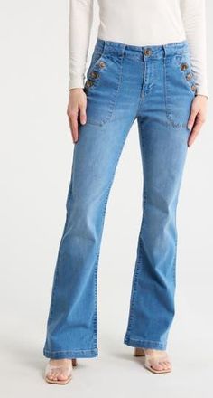 Sanctuary The Sailor High Waist Bootcut Jeans in Seaglass Blue at Nordstrom Rack, Size 25
