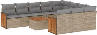 vidaXL Set De Sof&aacute;s De Jard&iacute;n 11pzas Con Cojines Rat&aacute;n Sint&eacute;tico Beige Vidaxl