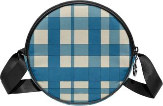 Generic Circle Crossbody Bag for Women, Retro Plaid Small Sling Bag Daypack with Zipper Adjustable Shoulder Straps Casual Ladies Girls Round Purse