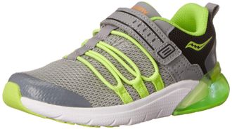 Saucony Flash Glow 2.0 JR, Lime Grey, 3 Big Kid