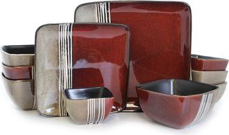 Elama Downtown Loft 16 Piece Double Bowl Stoneware Dinnerware Set with Service for 4 in Red at Nordstrom
