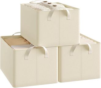 Woltu Juego De 3 Cajas De Almacenaje Plegables De Tela Con Asas, 42 X 32 X 26 Cm, Color Crema - Woltu