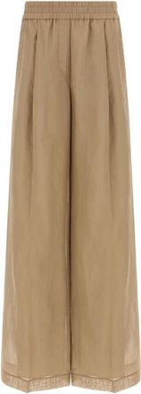 Brunello Cucinelli Losvallende Track broek - Dames - Wijde Broeken - Beige - M - Katoen - Broeken