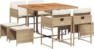 vidaXL Set Comedor De Jard&iacute;n 9 Pzas Con Cojines Rat&aacute;n Sint&eacute;tico Beige Vidaxl