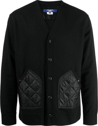 Junya Watanabe quilted-panel V-neck jacket - men - Nylon/Polyester/Polyester/Wool - L - Black