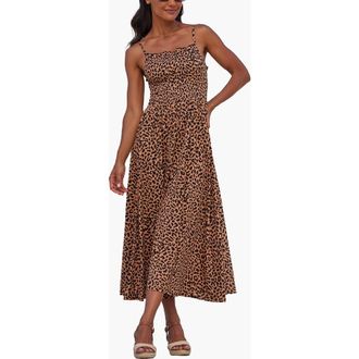 Lascana Womens Smocked Print Dress in Leopard at Nordstrom, Size 12