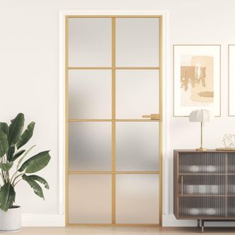 Berkfield Home Interior Door Slim Golden 93x201.5 cm Tempered Glass & Aluminium in Black