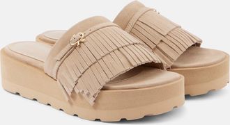 Gianvito Rossi Fringed suede platform slides