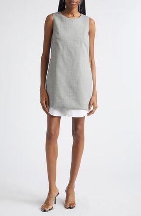Alexander Wang Layered Wool & Cotton Shift Minidress in Light Heather Grey/white at Nordstrom, Size 14