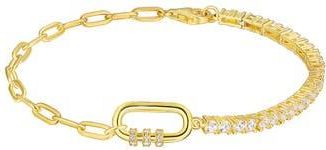 Candela Jewelry Cubic Zirconia Paper Clip Chain Bracelet in Clear at Nordstrom Rack