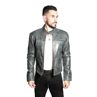 Infinity Leather Mens Mens Classic Fitted Biker Jacket-Austin - Grey - Size X-Large