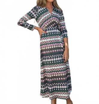 Vilagallo Amelia Long Sleeve Midi Wrap Dress In Multi