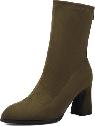 Generic Womens Slim-Fit Ankle Boots Suede-Like Fabric Pointed Toe High Block Heels Side Zip Comfortable Fashion Footwear For Daily Wear Date,Green,4.5 UK