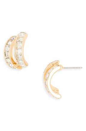 Nordstrom Rack Crystal Double Huggie Hoop Earrings in Clear- Gold at Nordstrom Rack
