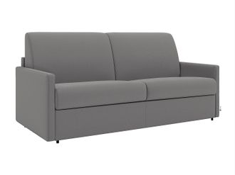 Vente-Unique Sof&aacute; cama de 3 plazas de tela tipo italiano CALIFE - Gris claro - Somier de l&aacute;minas de 140 cm - Colch&oacute;n de 18 cm