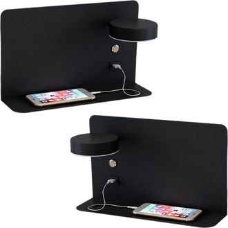 OEM Juego De 2 Apliques Led De Pared, 12w, 3 Temperaturas De Color, Rotaci&oacute;n De 330&deg;, Estante Y Puerto Usb, Color Negro, Para Dormitorio Y Sala De Estar