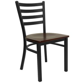 Flash Furniture Black Ladder Back Metal Restaurant Chair - Mahogany Wood Seat