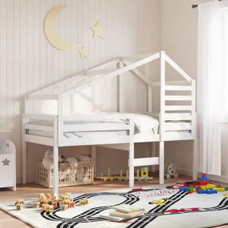vidaXL Cama Alta Con Techo Madera Maciza De Pino Blanca 90x190 Cm Vidaxl
