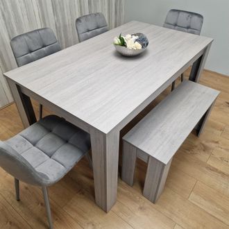 Kosy Koala Dining Table & 4 Chairs With Bench Grey 4 Grey Velvet Chairs Wood Dining Set Furniture in Brown