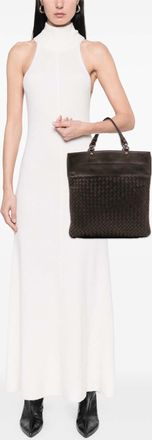 Bottega Veneta Pre-owned Womens Woven Leather Tote Bag - Dark Grey - One Size
