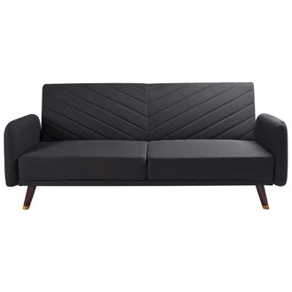 Beliani Beliani - Sof&aacute; Cama 3 Plazas De Lino Sint&eacute;tico Negro Madera Oscura Reclinable Senja