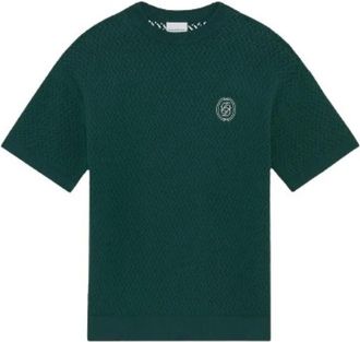 Dr&ocirc;le de Monsieur Dr&ocirc;le 1990 Openwork Gebreide T-shirt - Heren - Ronde hals truien - Groen - S - Katoen - Truien & Vesten