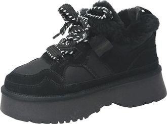 Generic Women lace up snow boots with thick soles comfortable and casual cotton shoes with thick velvet and anti slip short boots (black,6.5)