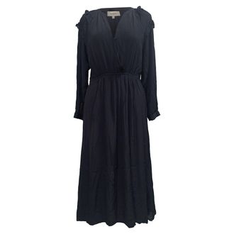BA&SH Ba & Sh Ulla V-Neck Midi Dress in Black Viscose
