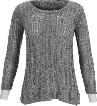 Theory Open Weave Knit Crewneck Sweater in Grey Silk