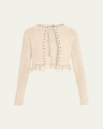 Paco Rabanne Textured Knit Neck-Tie Crop Cardigan