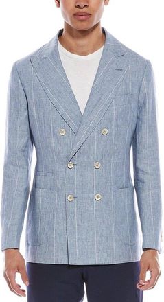 Brunello Cucinelli Celeste Linen Double Breasted Blazer, Brand Size 44 (US Size 34)