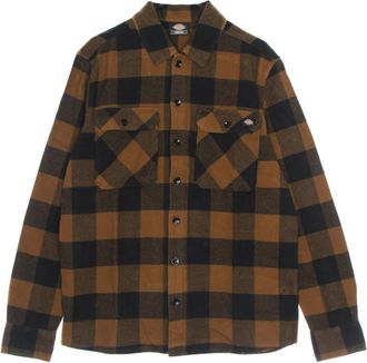 Dickies Bruine Eend Flanel Overhemd Lange Mouwen - Heren - Casual Overhemden - Bruin - S - Katoen - Overhemden