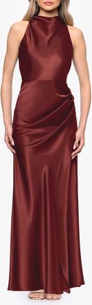 Betsy & Adam Ruched Sleeveless Satin Charmeuse Gown in Nutmeg at Nordstrom, Size 14