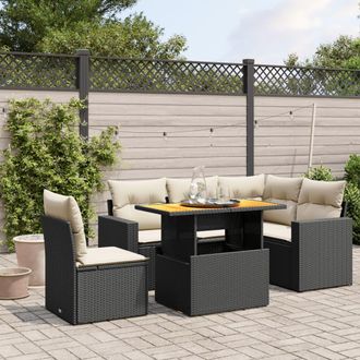vidaXL Set De Sof&aacute;s De Jard&iacute;n 6 Piezas Y Cojines Rat&aacute;n Sint&eacute;tico Negro Vidaxl