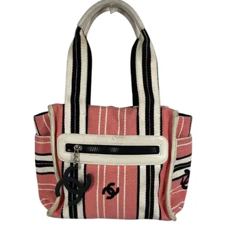 Chanel Black Pink White Canvas Leather Shoulder Bag Tote Bag (Pre-Owned)