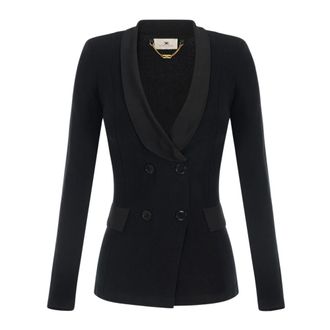 Elisabetta Franchi Gebreid jasje met glanzende viscose details - Dames - Jassen - Zwart - Maat: XL Viscose