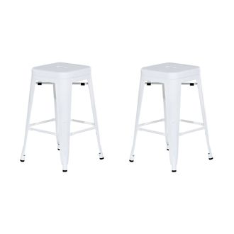 Beliani Conjunto De 2 Taburetes De Acero Blanco 60 Cm Industrial Interior Ba&ntilde;o Cocina Sala De Estar Exterior Jard&iacute;n Cabrillo