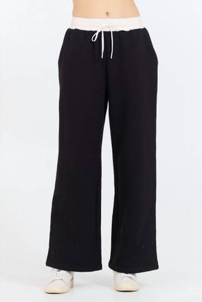 Vintage Havana Fleece Pant With Poplin Waist In Black & White
