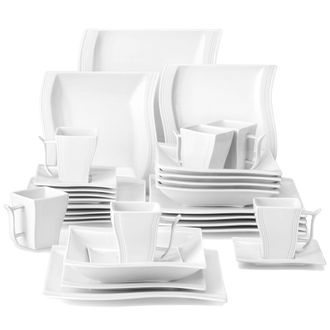 OEM Vajilla Para 6 Personas, Porcelana Resistente A Altas Temperaturas, Apta Para Lavavajillas, Dise&ntilde;o Contempor&aacute;neo, Forma Cuadrada